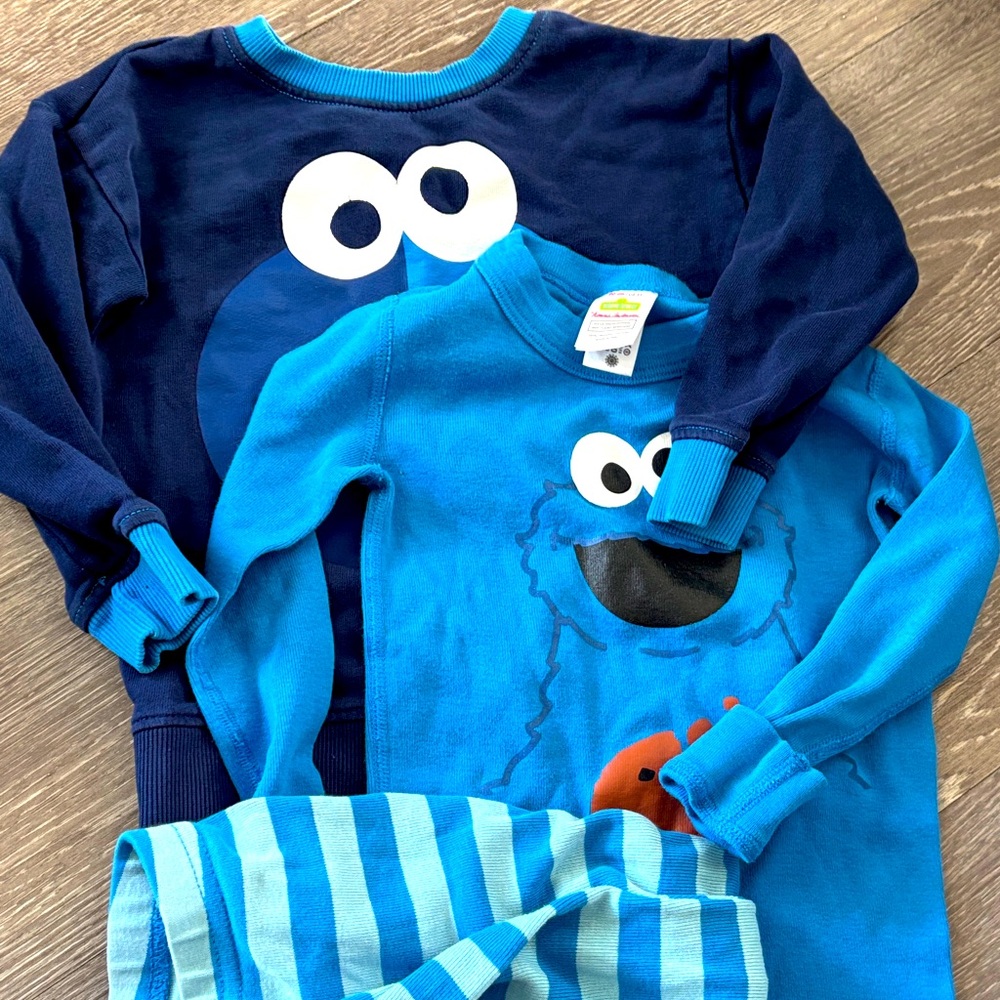 Hanna Andersson Sesame Street Cookie Monster pajamas sweatshirt bundle lot 3T